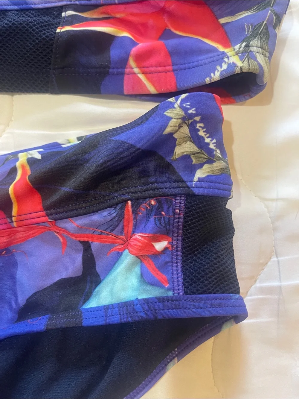 Athleta women’s Floral High-Neck Bikini in Navy with Multicolor Print